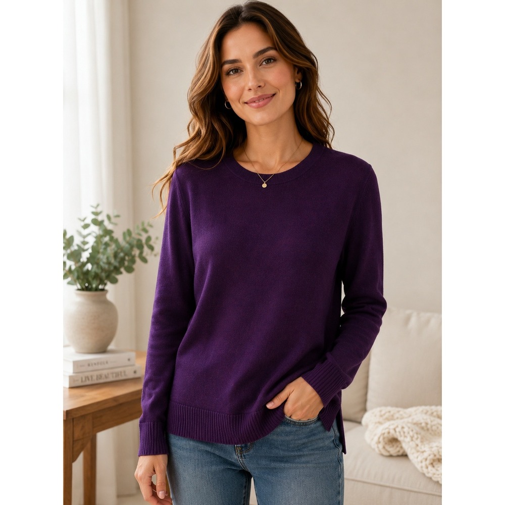 Banana Republic Sweater Womens M Purple Extra Fine Merino Wool‎ Preppy Academia